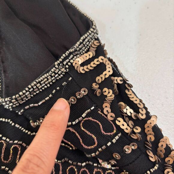 Pisarro Nights Black Beaded Dress 20W Flapper Art Deco 20s Wedding Gatsby Glam - Picture 11 of 11